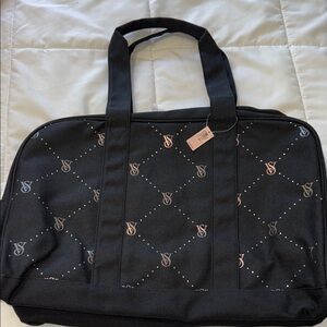 NWT- victoria’s Secret Black Tote Bag with Logo Pattern.